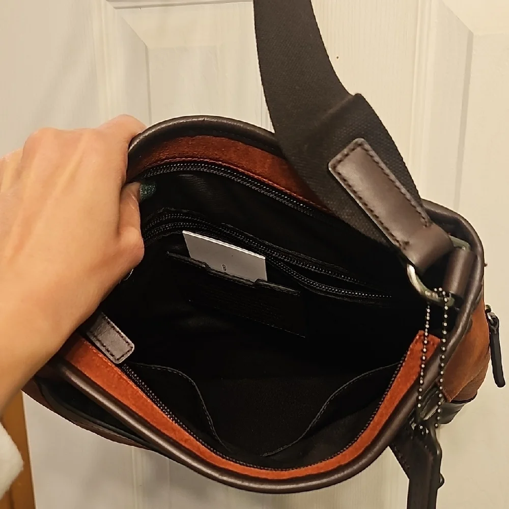 Coach Brown Leather Messenger Bag with Black Trim